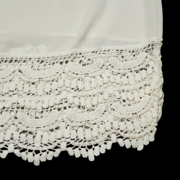 Pale Sky Top Womens Small Ivory Short Sleeve Crochet Sheer Blouse Keyhole - Picture 6 of 11